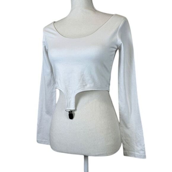 UNIF Slater Garter Clip Top Long Sleeve Scoop Neck White Stretch Size Medium - Picture 2 of 11